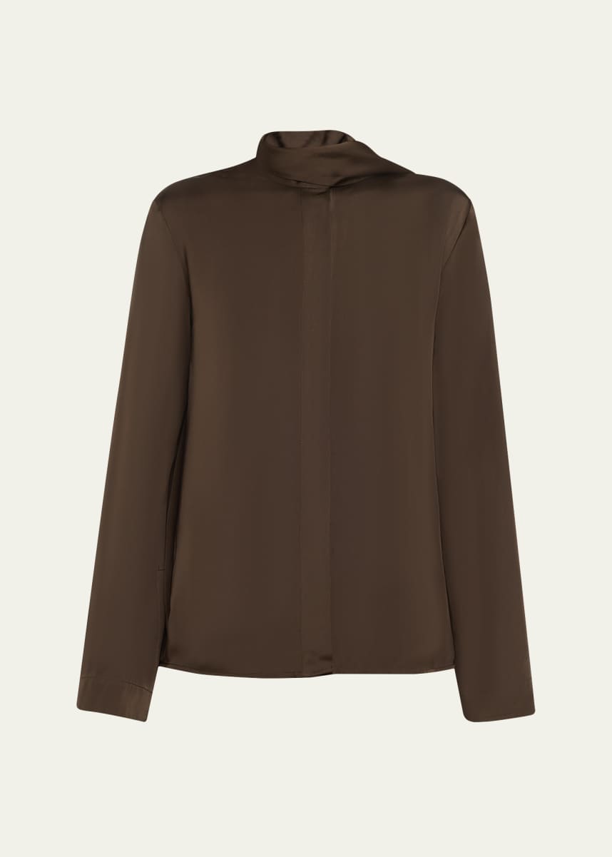 TEURN STUDIOS Satin Scarf-Collar Blouse