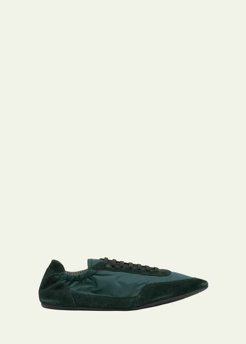Prada Men's Collapse Nylon and Suede Low-Top Sneakers