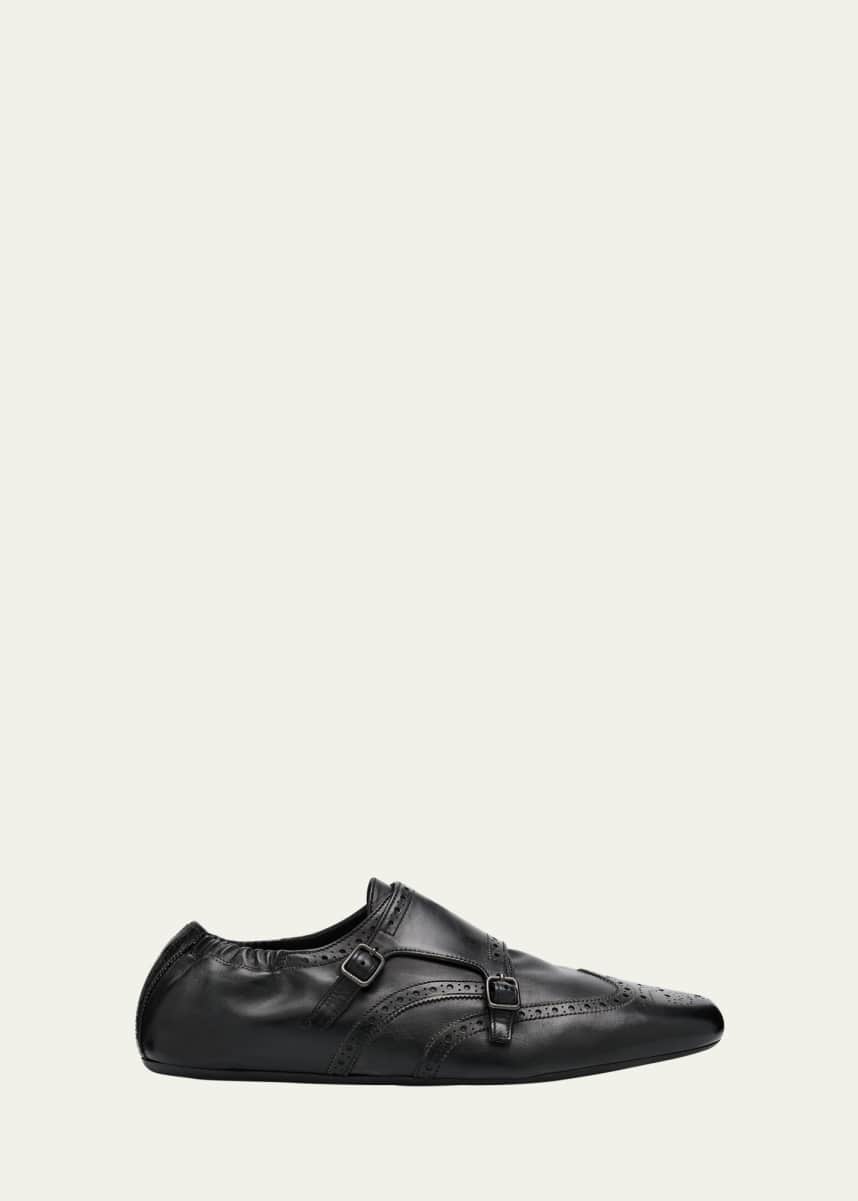 Prada Men's Shuffle Brogue Leather Double-Monk Strap Loafers