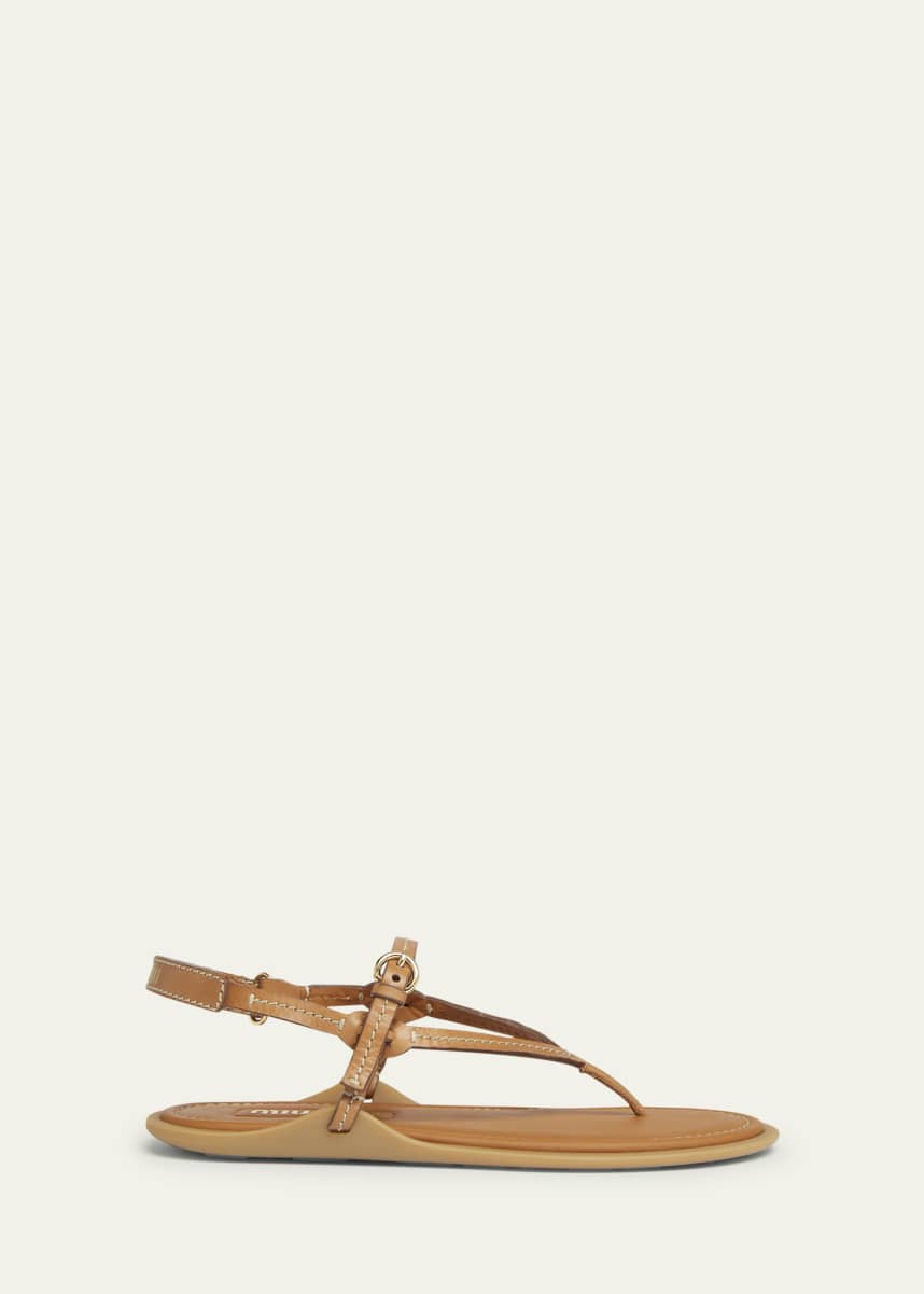 Miu Miu Thong Leather Flat Sandals