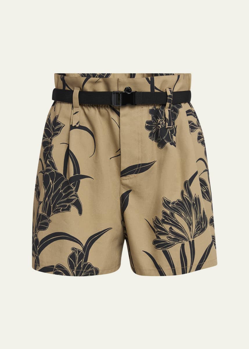 Moncler Printed Paper Bag Shorts with Belt