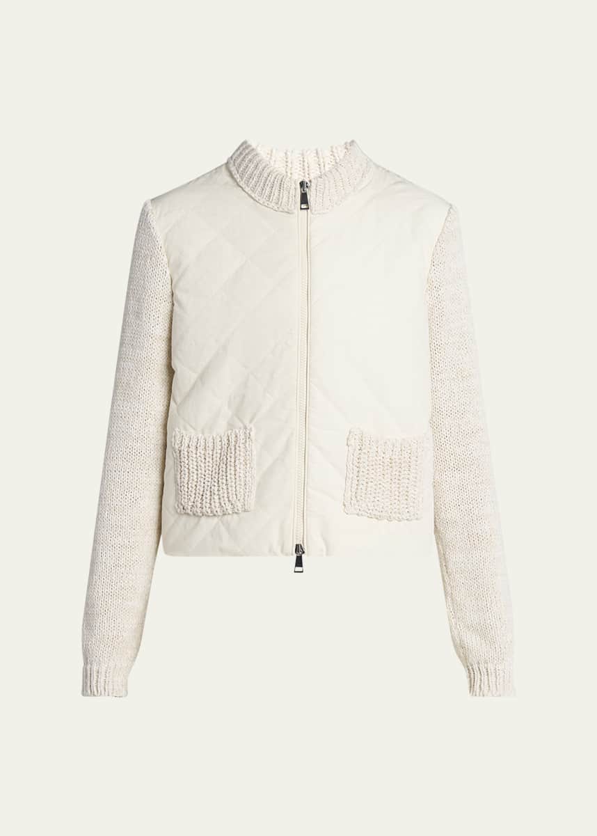 Moncler Quilted Knit Zip Cardigan