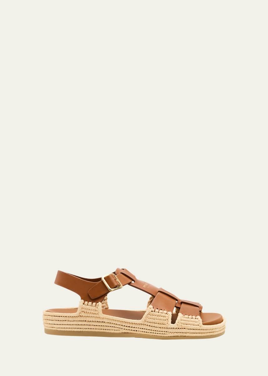 Prada Leather Fisherman Espadrille Sandals