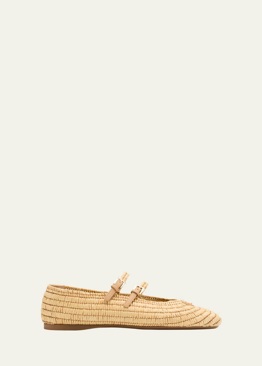Prada Stuoia Raffia Dual Mary Jane Ballerina Flats