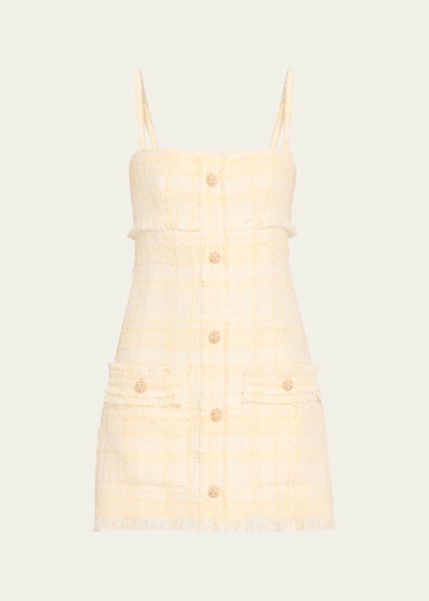 Alexis Michel Button-Front Sleeveless Tweed Mini Dress