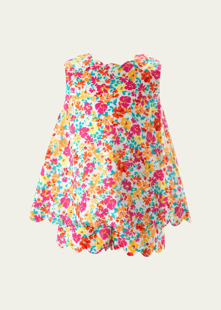 Rachel Riley Girl's Scallop-Trim Floral-Print Short Set, Size 2-10