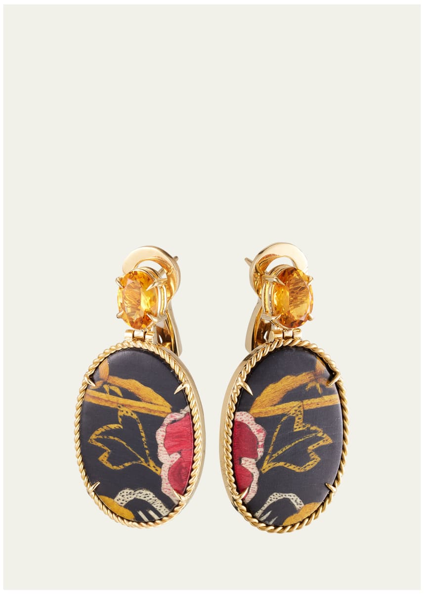 Silvia Furmanovich Marquetry 18K Gold Tibetan Rose Mini Earrings with Citrine and Diamonds