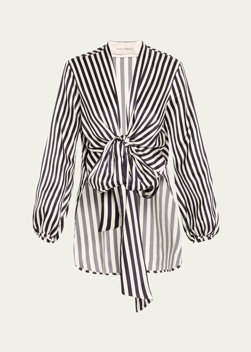 Silvia Tcherassi Honey Striped Tie Silk Blouse