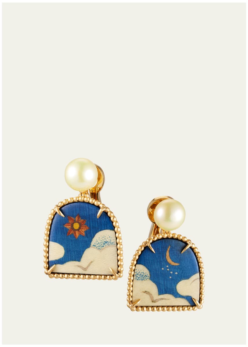 Silvia Furmanovich Marquetry 18K Gold Tibetan Sky Window Earrings with Pearls and Diamonds