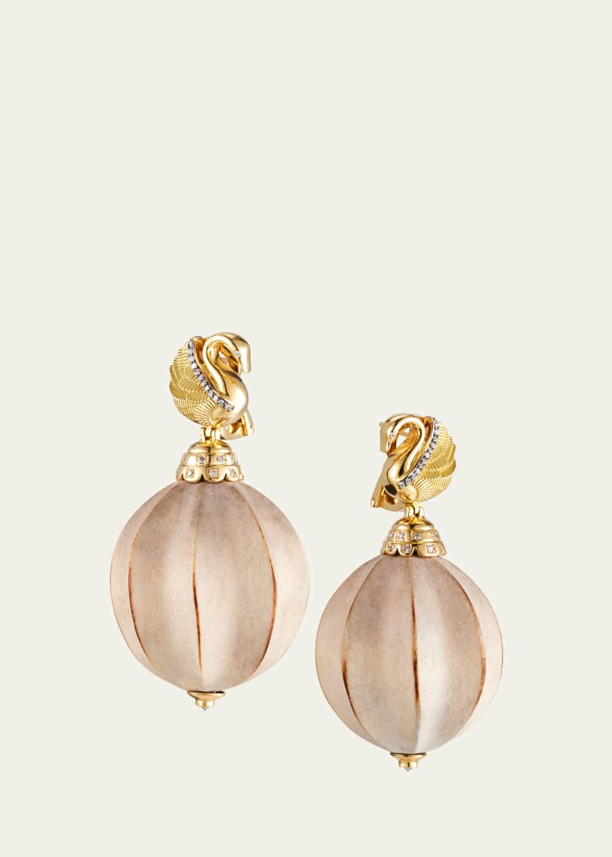 Silvia Furmanovich Swan Wood and 18K Yellow Gold Earrings with Diamonds