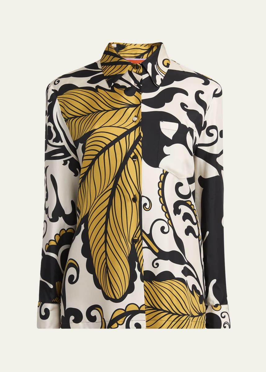 La DoubleJ Marea-Print Button-Down Silk Boy Shirt