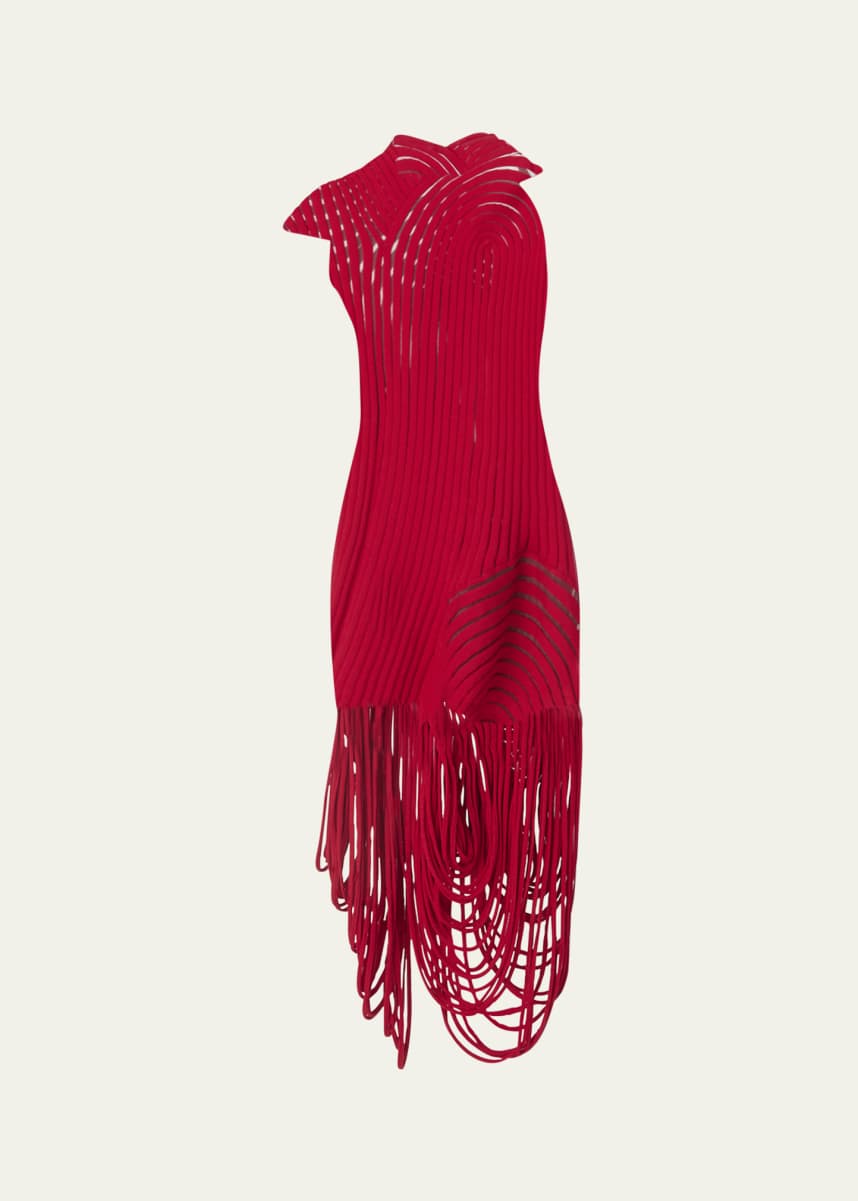 Ferragamo Asymmetric Ornate Illusion Dress
