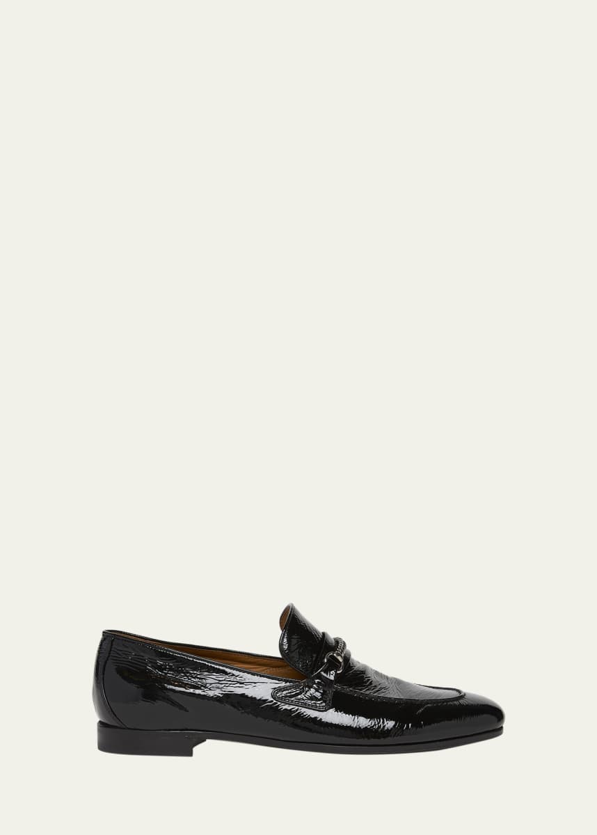 TOM FORD Men's Gigi Eel-Effect Leather Chain Loafers