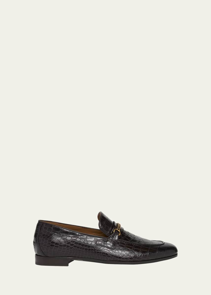 TOM FORD Men's Gigi Croc-Effect Leather Chain Loafers
