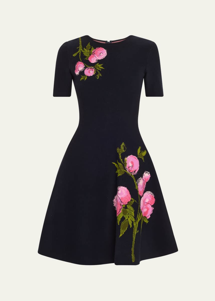 Oscar de la Renta English Rose Jacquard Fit-And-Flare Dress