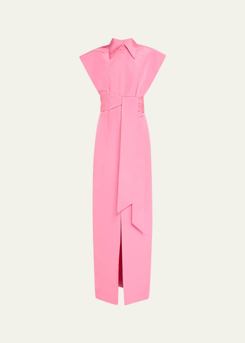 Carolina Herrera Cap-Sleeve Belted Column Trench Gown