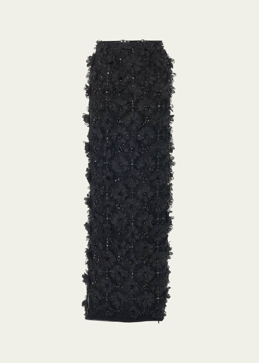 Carolina Herrera Flower Embellished Maxi Column Skirt
