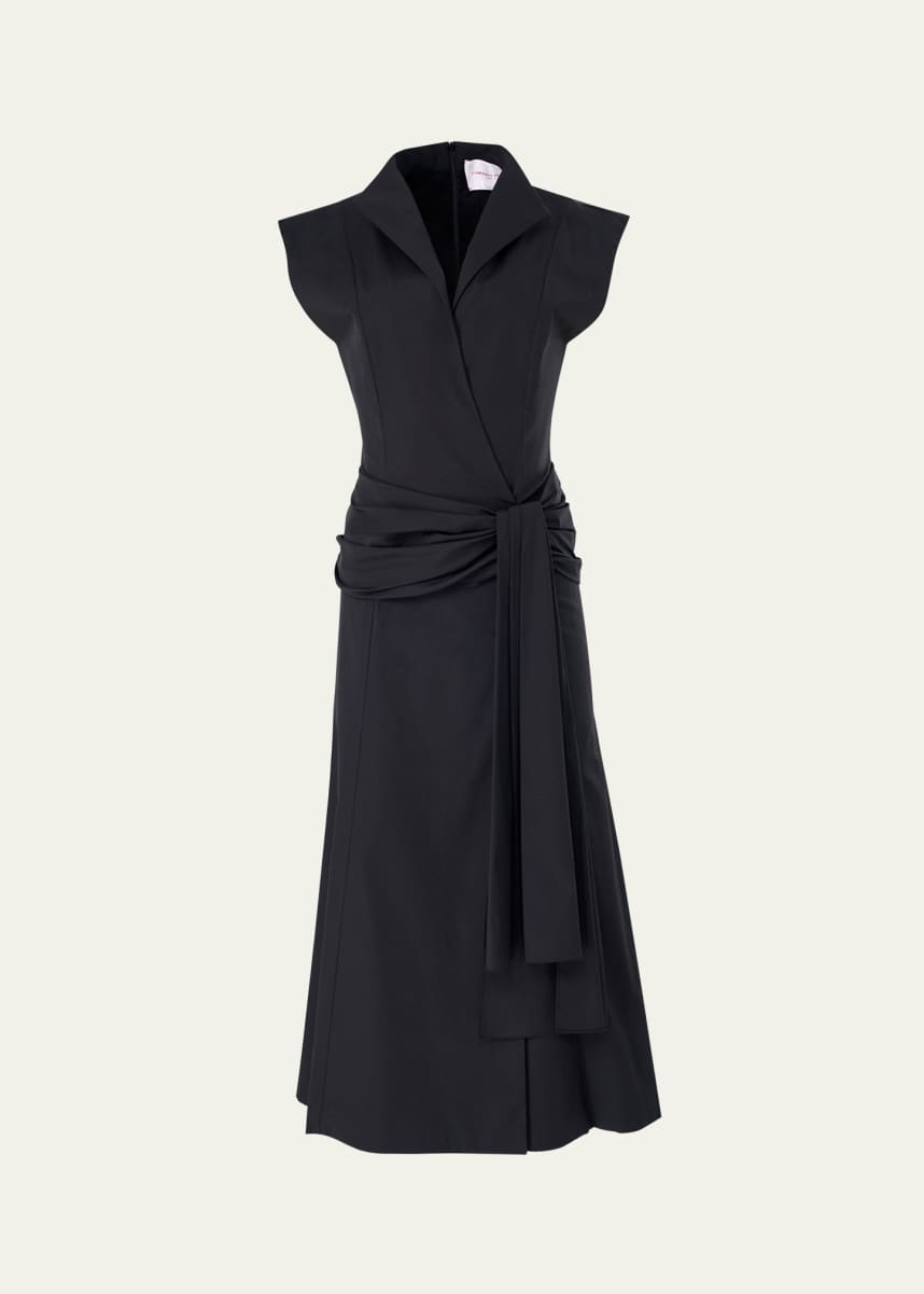 Carolina Herrera Cap-Sleeve Hip-Sash Midi Wrap Dress