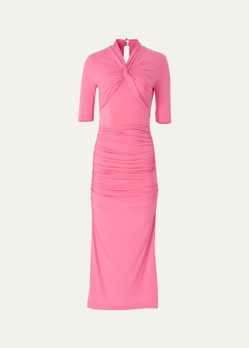 Carolina Herrera Twisted-Neck Ruched Midi Dress