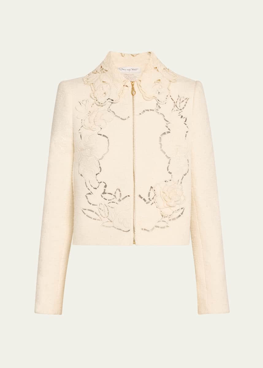 Oscar de la Renta Rose Ladder Stitch Tweed Jacket