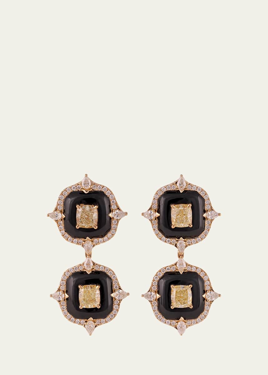 Gyan Jaipur 18K Yellow Gold Diamond and Onyx Earrings, One-Of-A-Kind