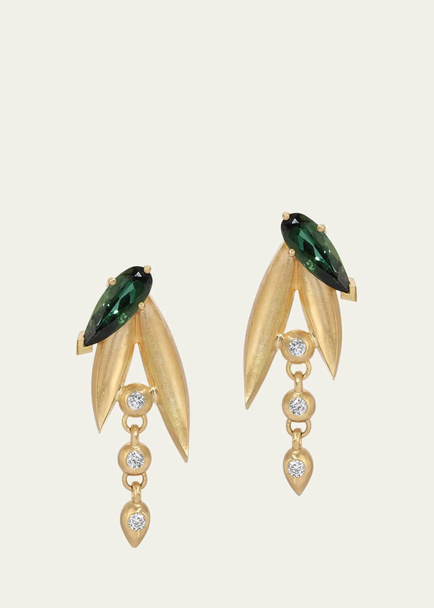 Gwen Barba Lily of the Valley Tourmaline and Diamond Earrings in 18K Yellow Gold