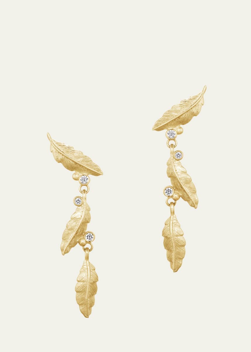 Gwen Barba Leaflet Diamond Berry Drop Earrings in 18K Yellow Gold
