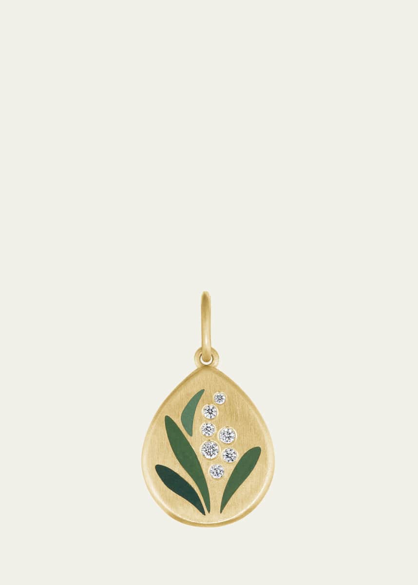 Gwen Barba Lily of the Valley Enamel and Diamond Pendant in 18K Yellow Gold