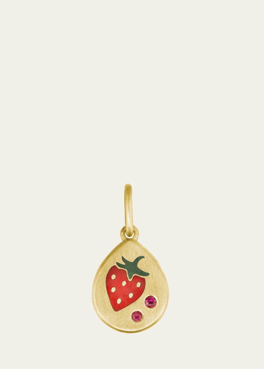 Gwen Barba Strawberry Enamel and Ruby Pendant in 18K Yellow Gold