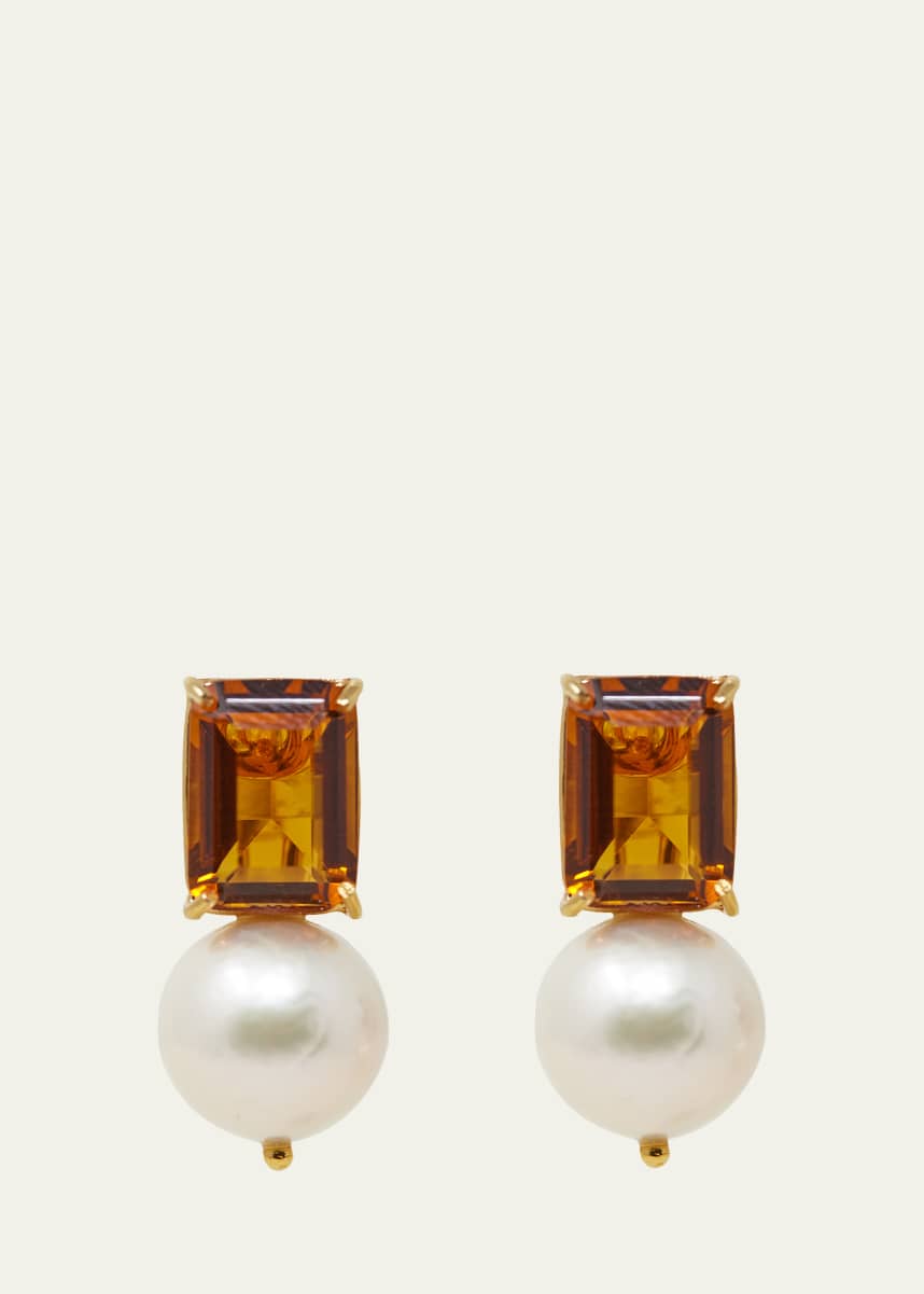 Grazia And Marica Vozza Yellow Gold Citrine Quartz and Freshwater Pearl Earrings