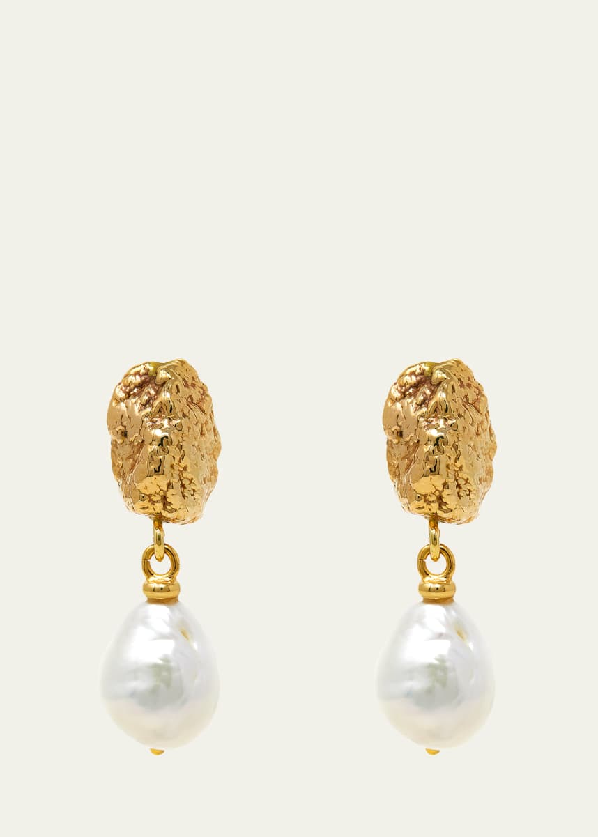 Grazia And Marica Vozza Yellow Gold Nugget and Freshwater Pearl Drop Earrings