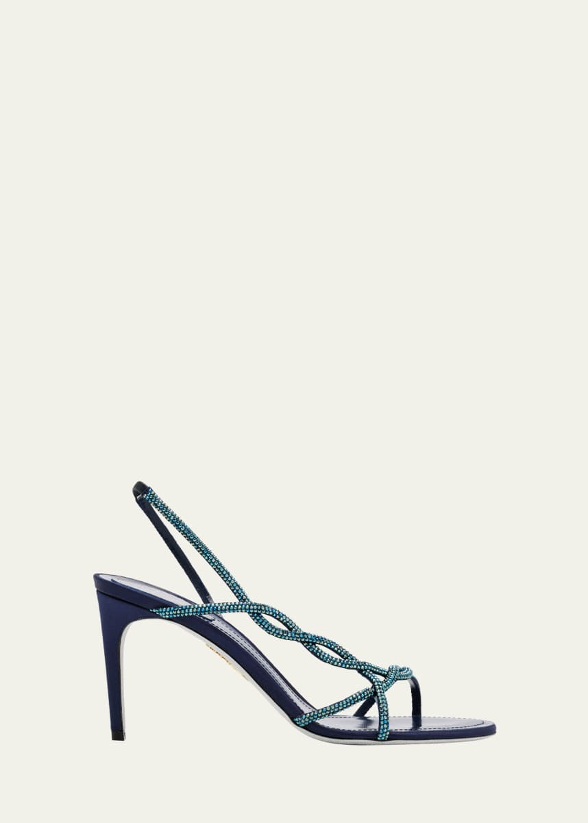 Rene Caovilla Satin Braided-Strap Sandals with Strass Detailing