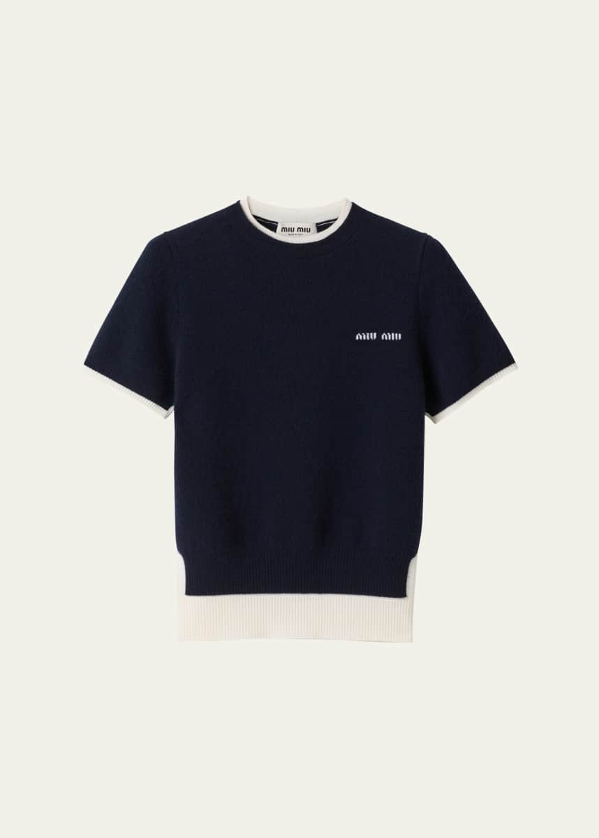Miu Miu Short-Sleeve Layered Crewneck Sweater