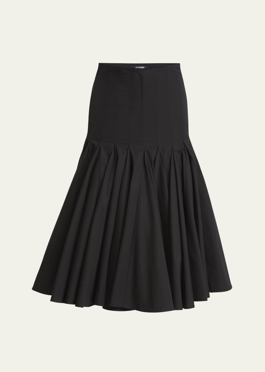 Jacquemus Agave Drop-Waist Pleated Flare Midi Skirt