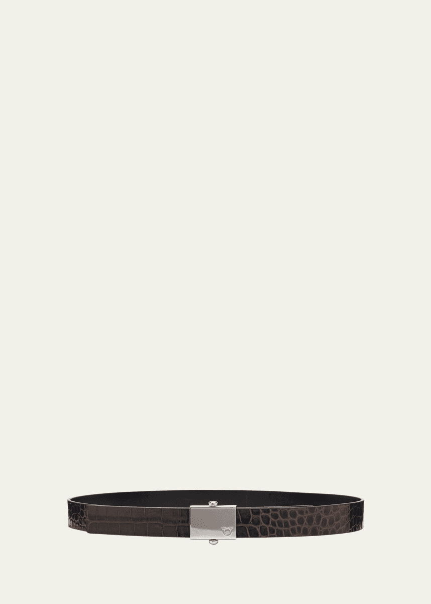 Ferragamo Men's Alligator-Effect Reversible Leather Belt