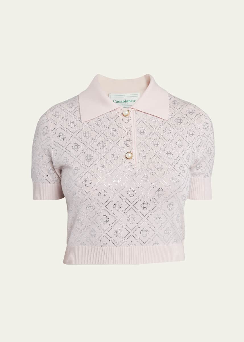 CASABLANCA Crystal Monogram Crop Polo Shirt