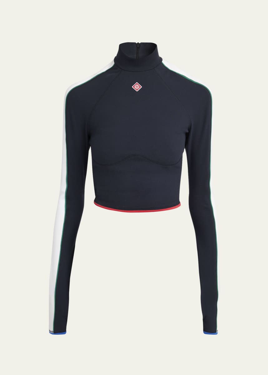 CASABLANCA Stripe Long-Sleeve Cropped Activewear Top