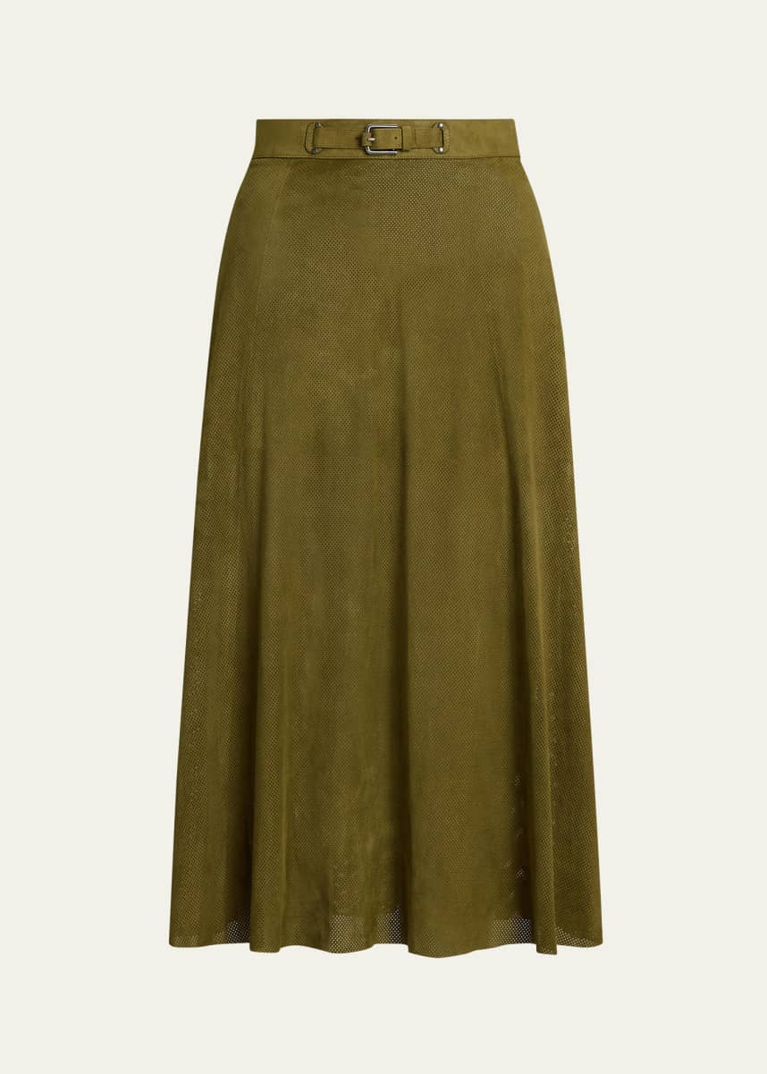 Ralph Lauren Collection Kensley Perforated Suede Midi Skirt