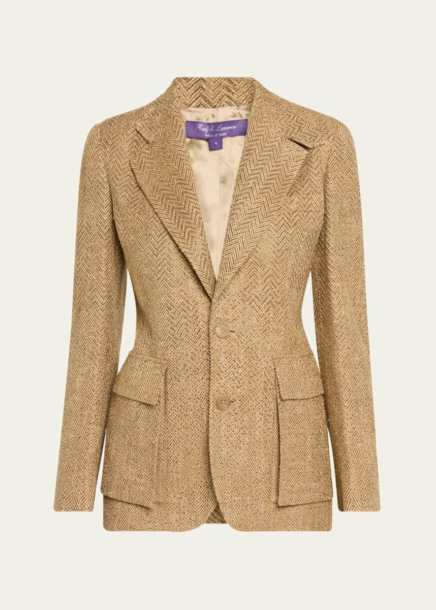 Ralph Lauren Collection Preston Herringbone Embellished Silk Jacket