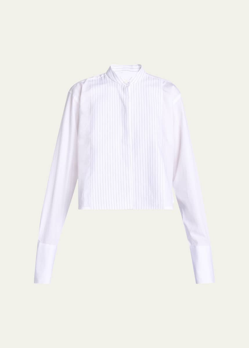 Victoria Beckham Striped Bib-Front Crop Tux Shirt