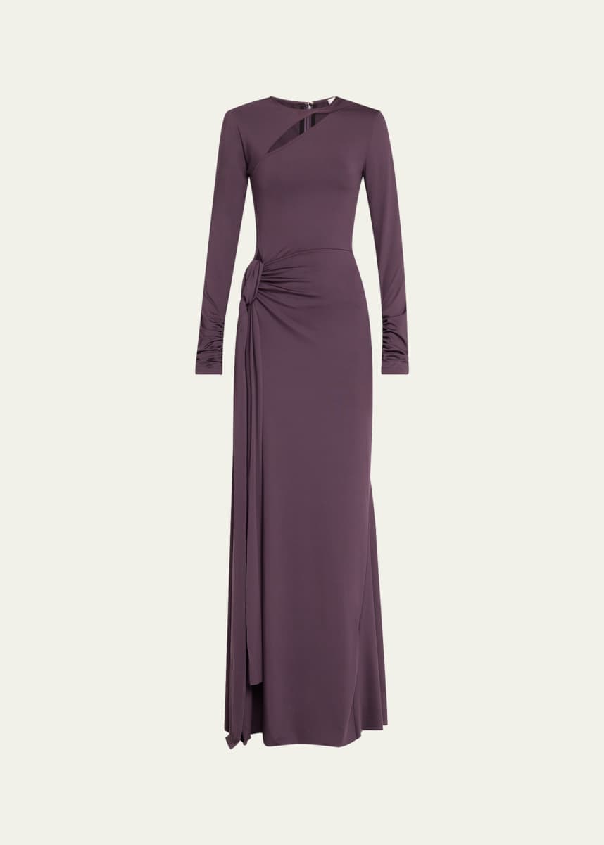 Victoria Beckham Long Sleeve Cutout Tie Front Gown