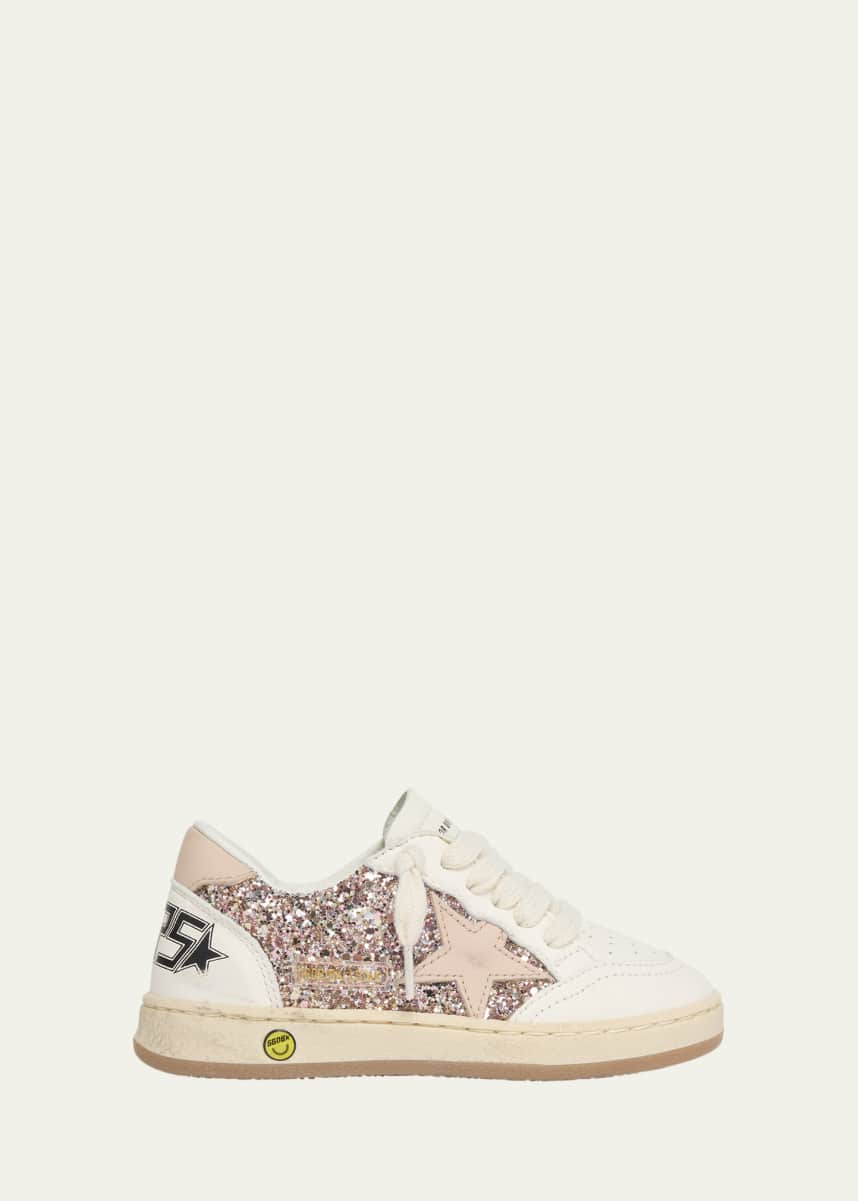 Golden Goose Girl's Ball Star Glitter and Leather Sneakers, Baby/Toddlers