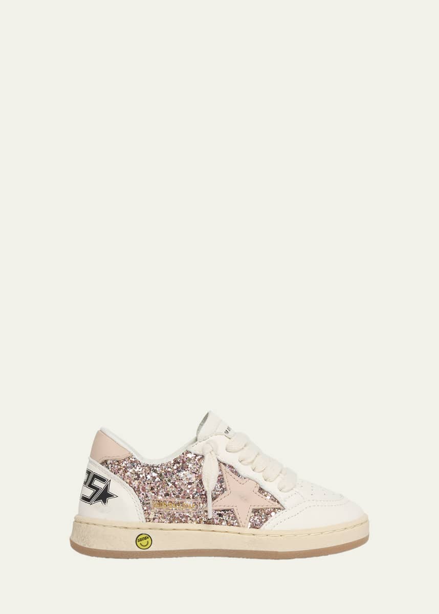 Golden Goose Girl's Ball Star Glitter and Leather Sneakers, Toddler/Kids