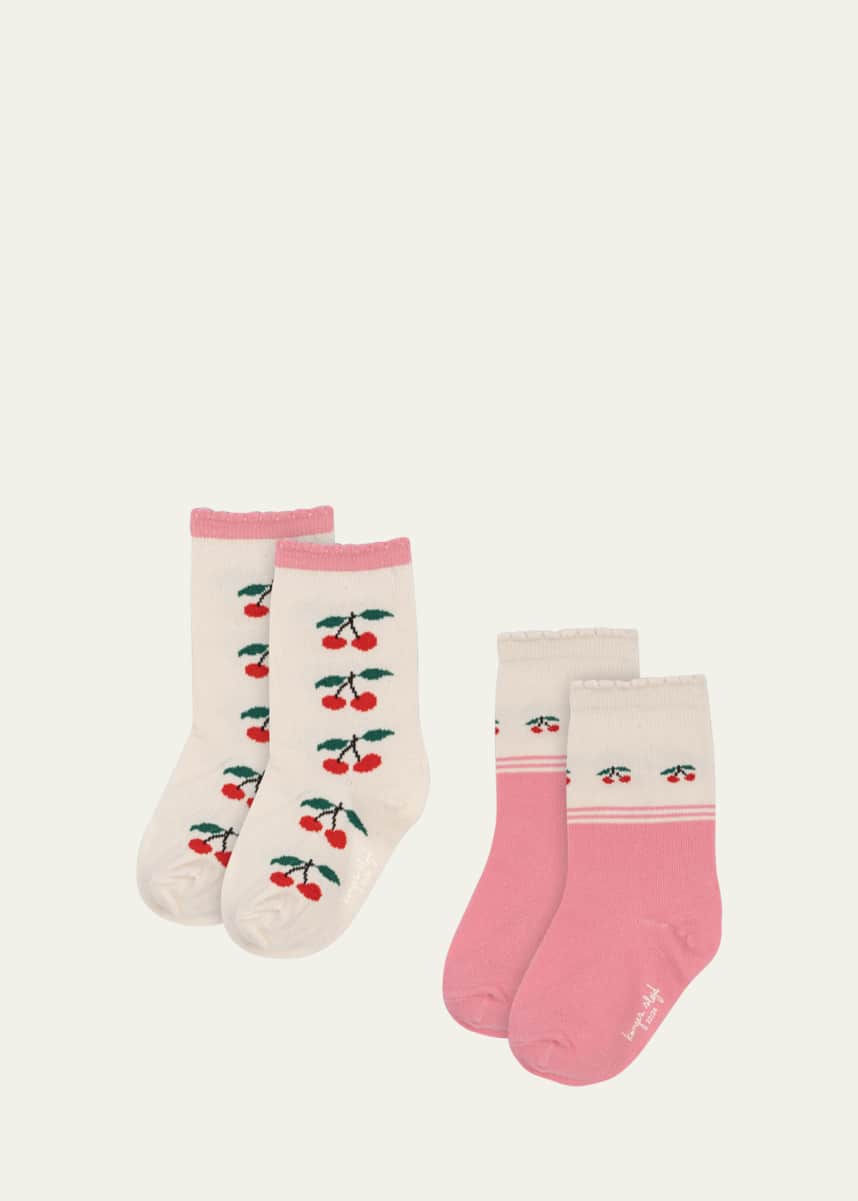 Konges Slojd Girl's Cherry Intarsia Socks, Size 6M-7Y