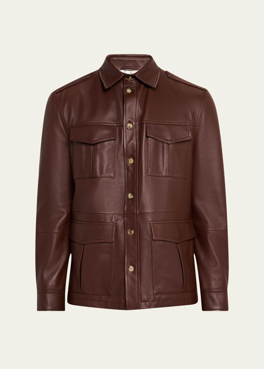 Brunello Cucinelli Men's Leather Safari Jacket