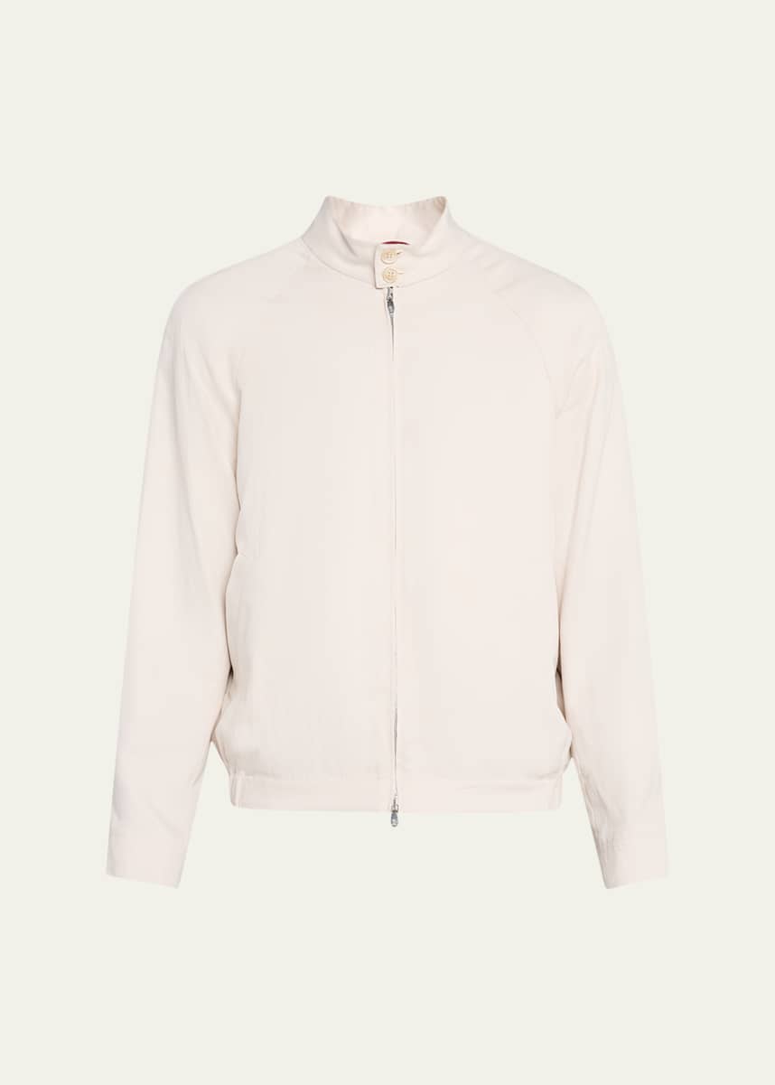 Brunello Cucinelli Men's Linen and Silk Full-Zip Bomber Jacket