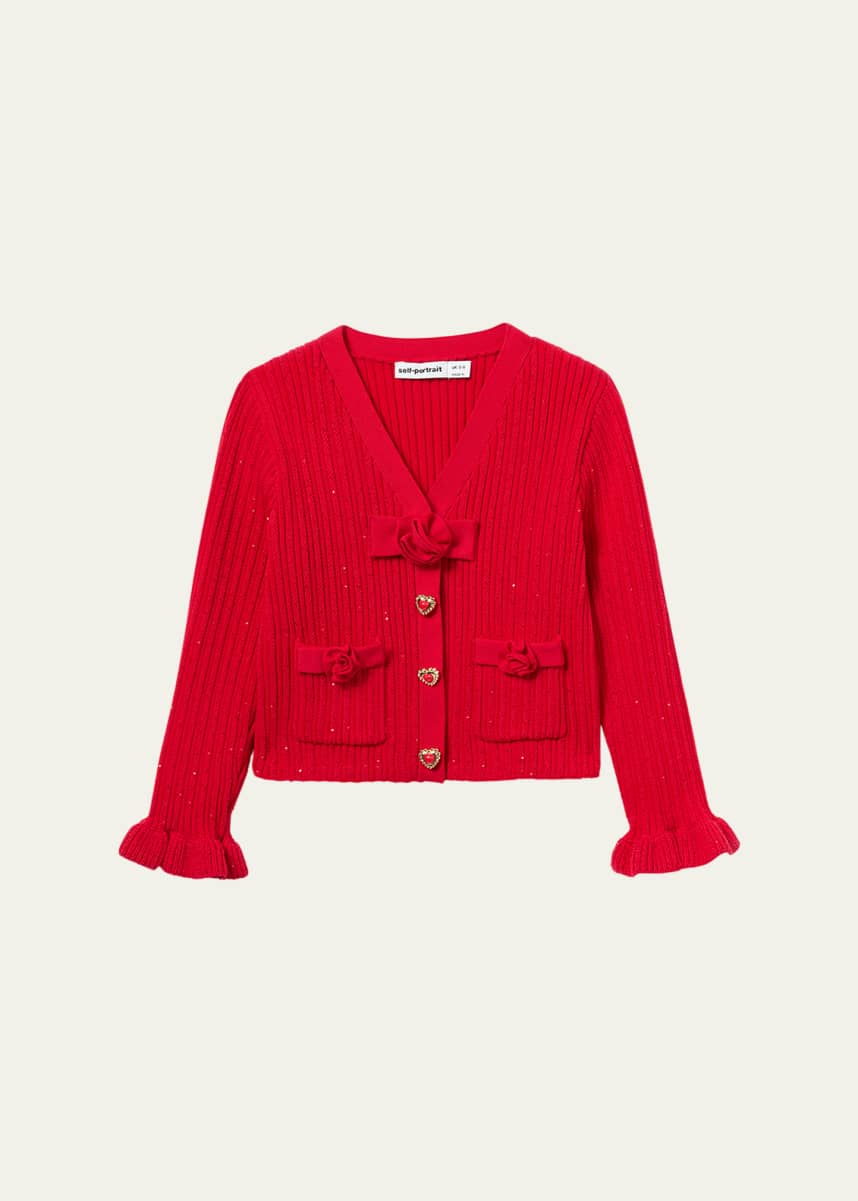 Self-Portrait Girl's Rosette Knit Cardigan, Size 3T-12