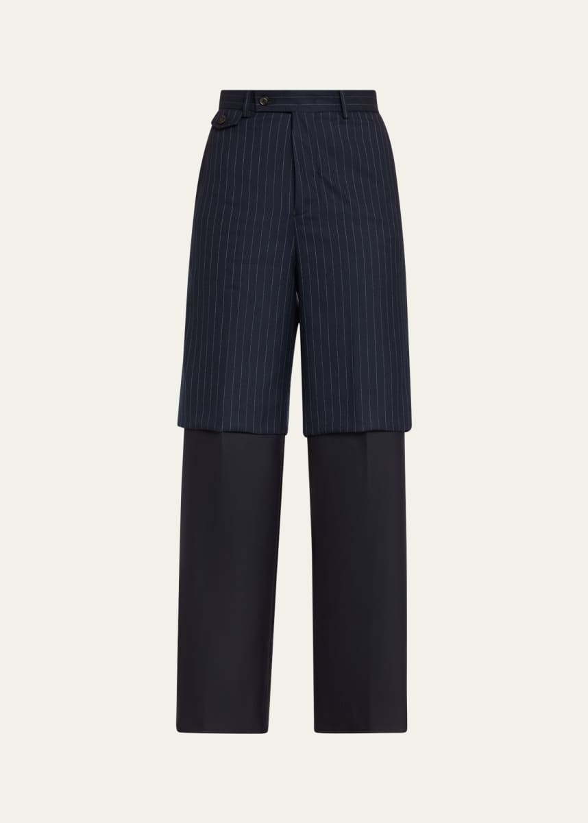 TONYWACK Pinstripe Layered Wool Trousers
