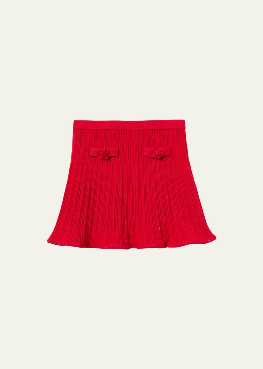 Self-Portrait Girl's Rosette Knit Skirt, Size 3T-12