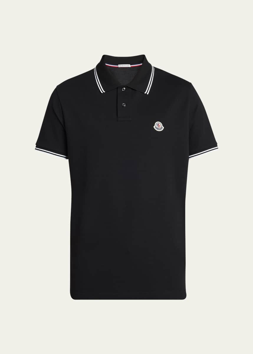 Moncler Men's Pique Polo Shirt with Stripe Collar